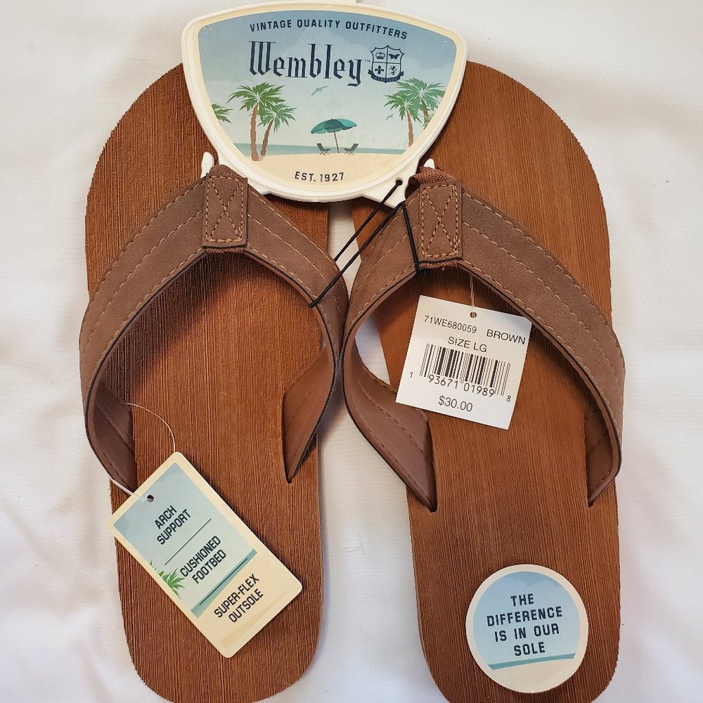 New w/Tags Wembley Flip Flops w/Comfort Sole Vintage Quality, Men's L (10-11)